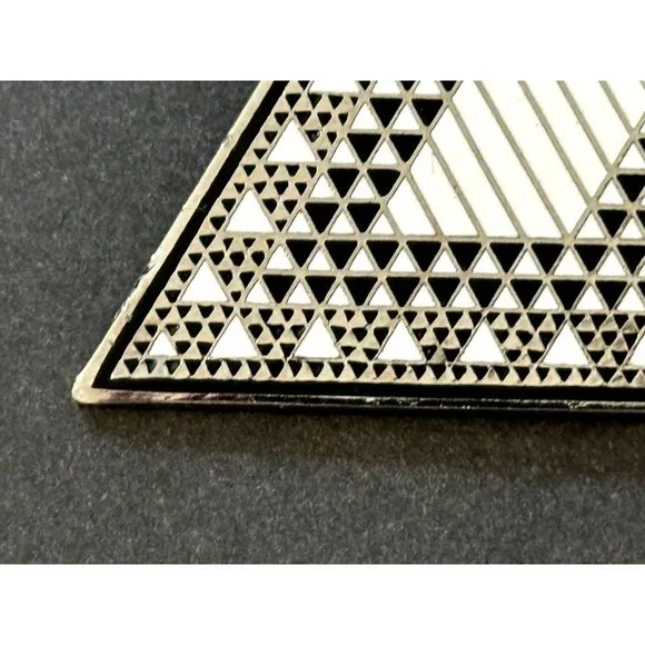 Judy Chicago 1987 triangle Holocaust Project brooch pin signed black white ename - Picture 14 of 16